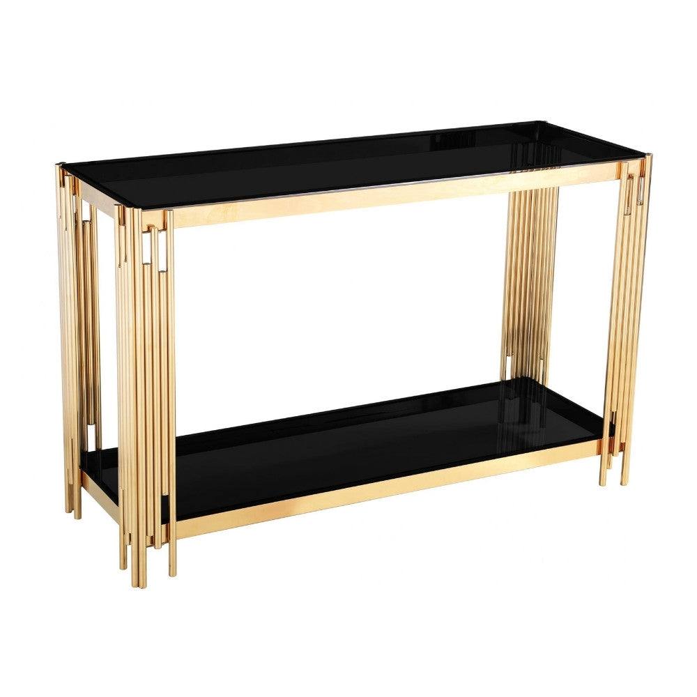 Cleveland Black or Grey Glass Gold Frame Hallway Console Table - UK Online Furniture