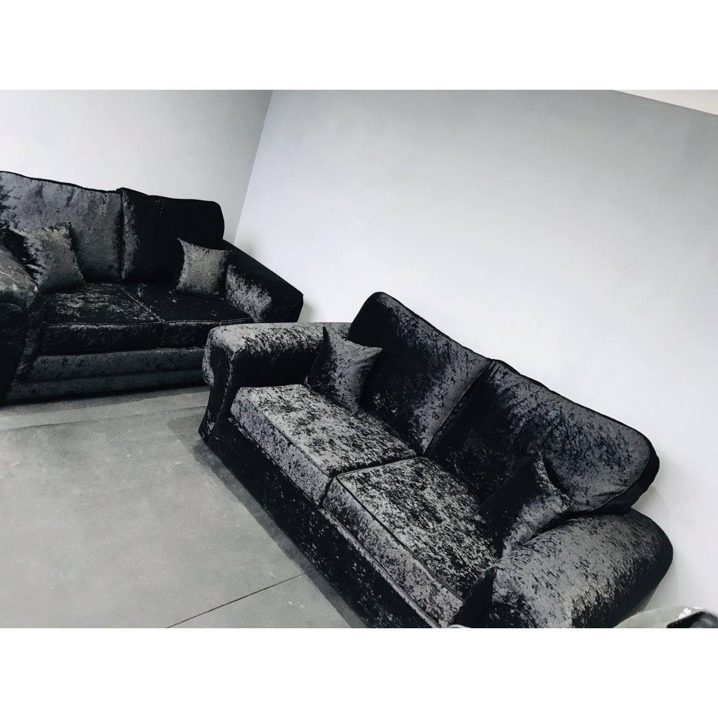 Tangent 3+2 Sofa Set in Black or Silver Crushed Velvet - UK Online Furniture