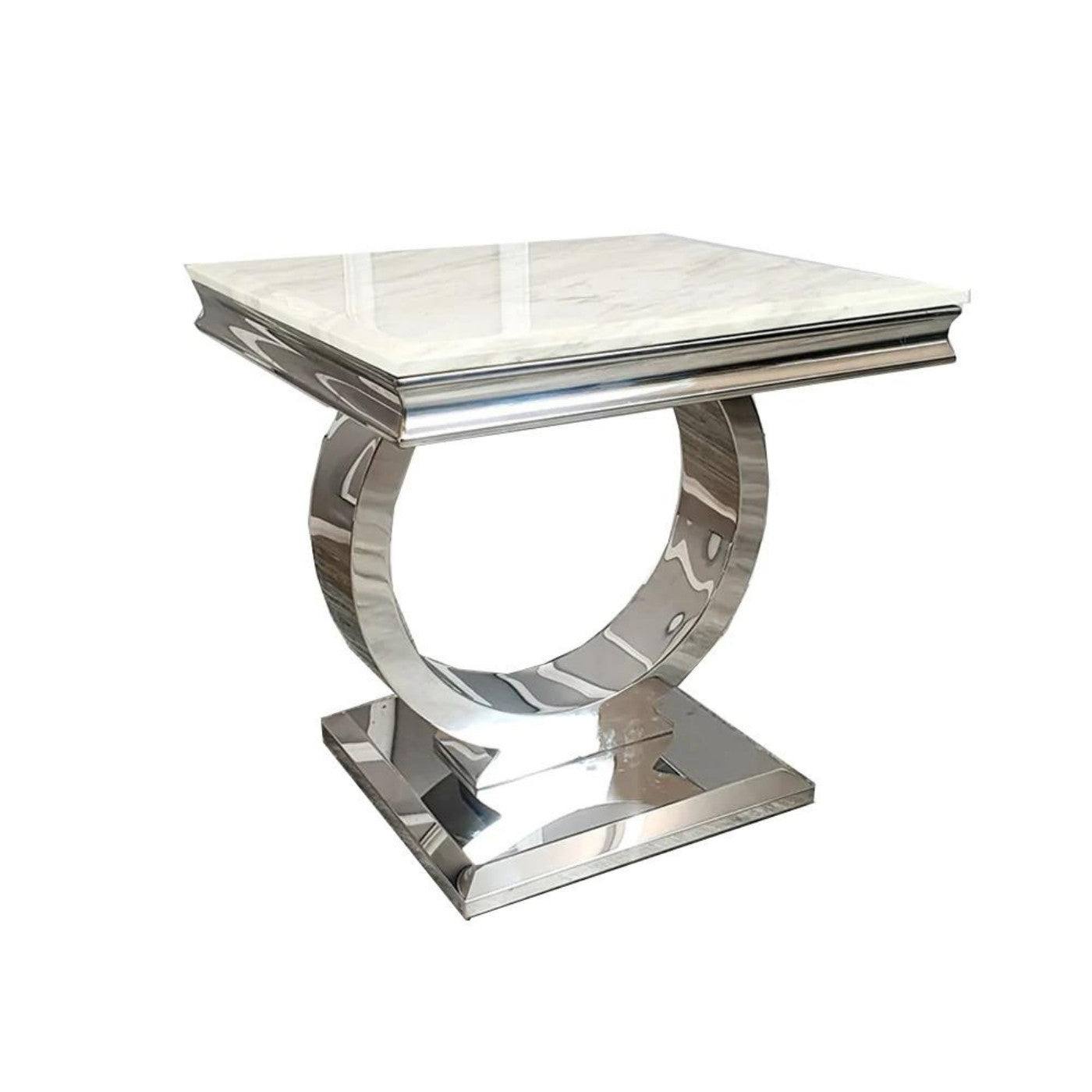 Arriana Marble or Glass Lamp Table with Round Stainless Steel Base - UK Online Furniture