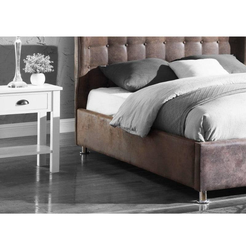 Valencia Vintage PU Leather Bed - Double, King Size - Brown - UK Online Furniture