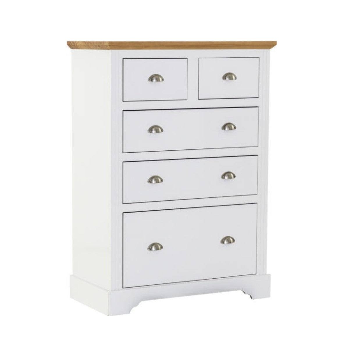 Toledo 3+2 Drawer Chest in White or Black with Oak Effect Top - UK Online Furniture