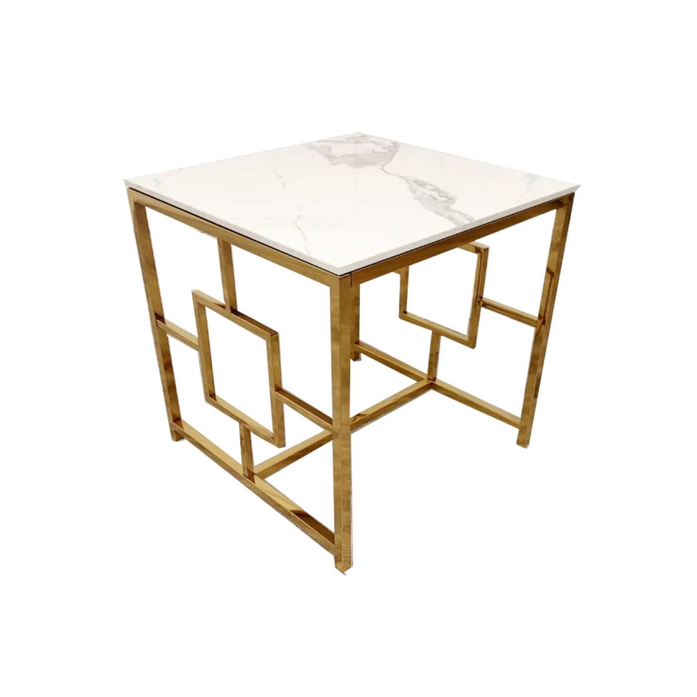 Geo Gold Lamp Table with Polar White Sintered Top - UK Online Furniture