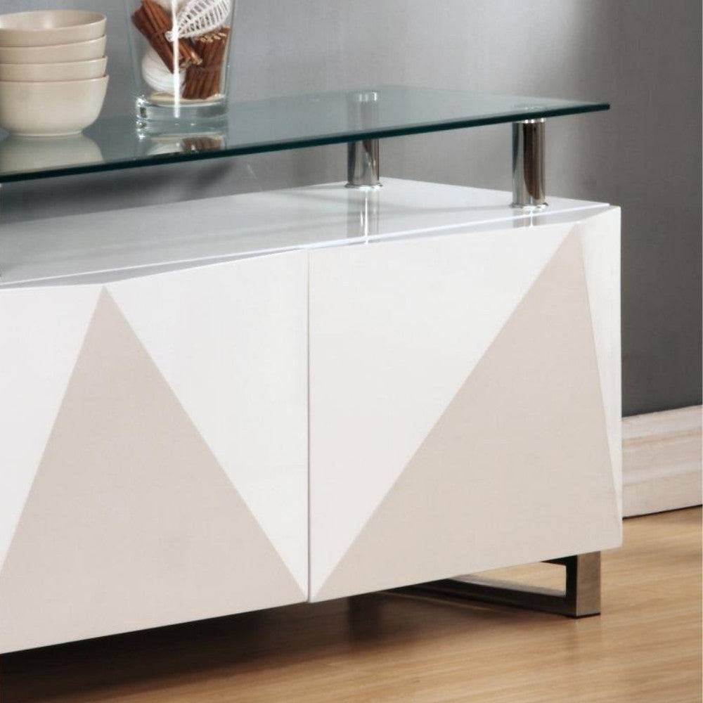 Rowley White & Beige High Gloss Sideboard with 2 Doors - UK Online Furniture