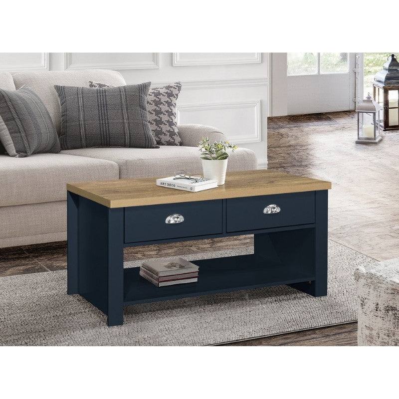 Highgate 2 Drawer Coffee Table - Navy, Cream, Grey - UK Online Furniture