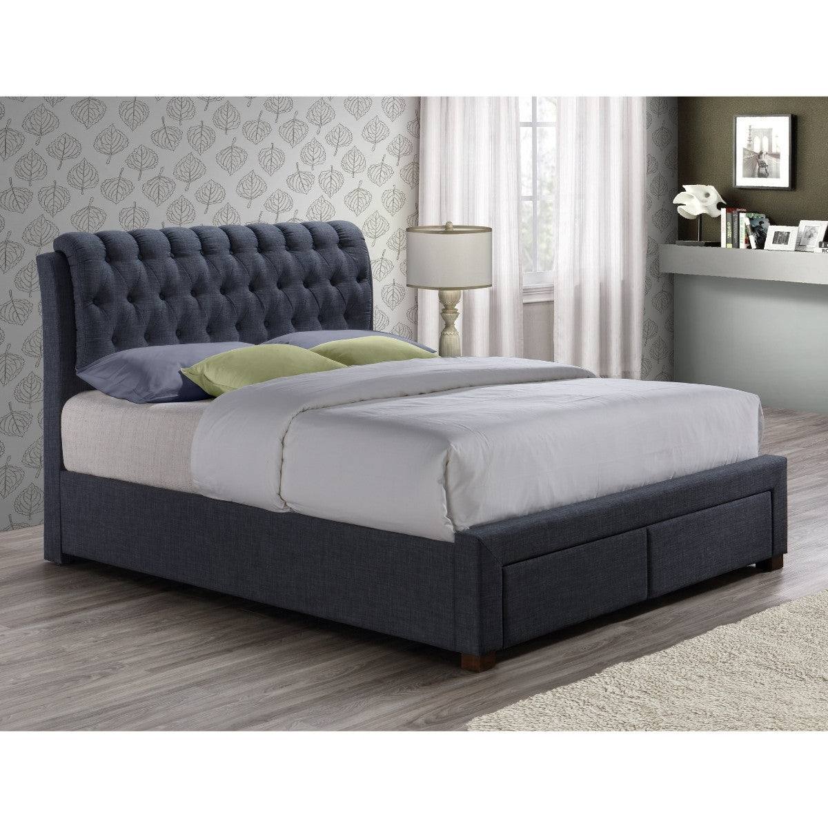 Valentino 2 Drawer Grey Fabric Bed - Double, King - UK Online Furniture