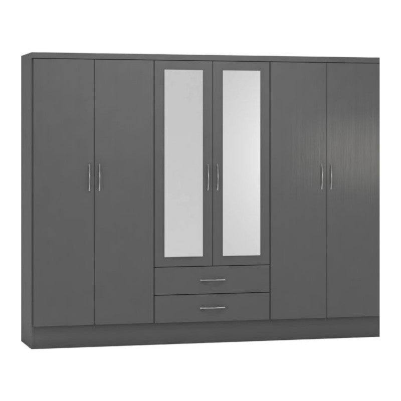 Nevada 6 Door 2 Drawer Mirrored Wardrobe - UK Online Furniture