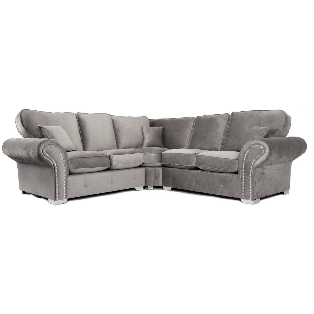 Oakland Full Back Velvet Corner Sofa in Grey Velvet - UK Online Furniture