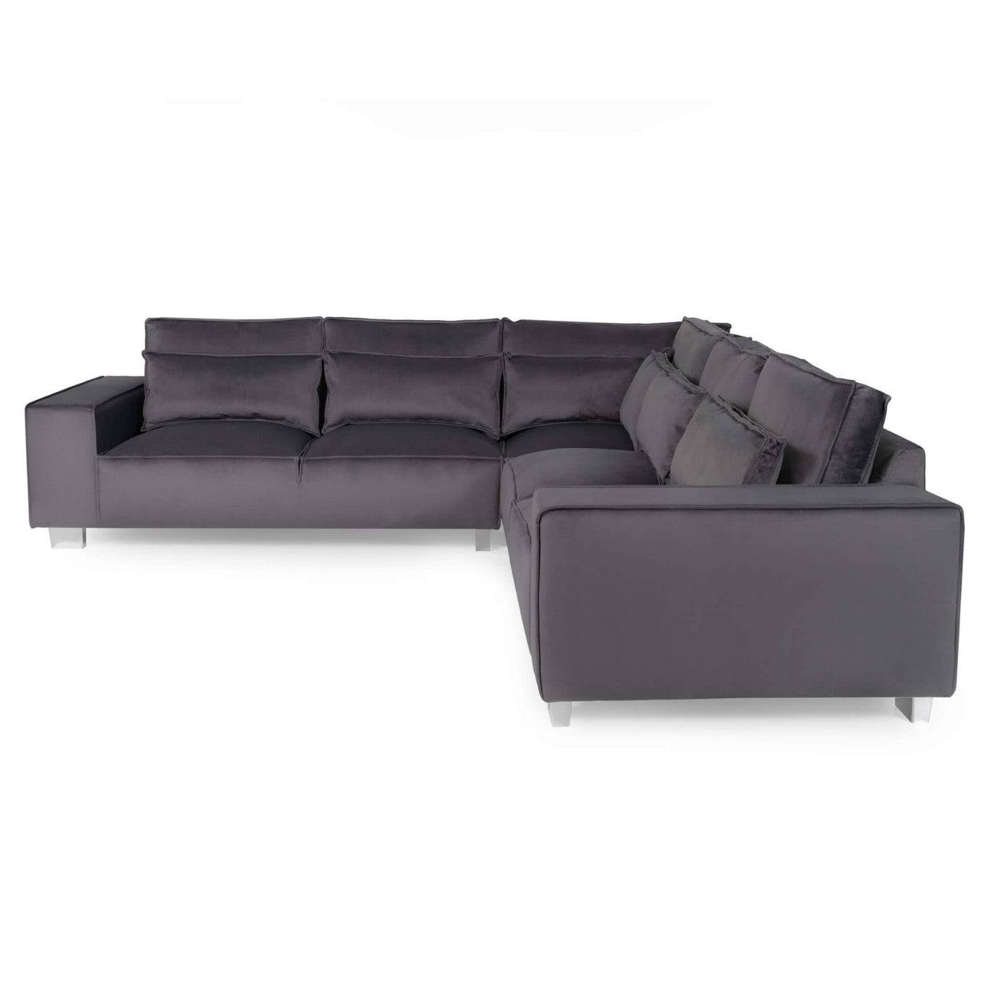 Sloane Modern 5 Seater Large Corner Sofa in Steel Grey Velvet - UK Online Furniture
