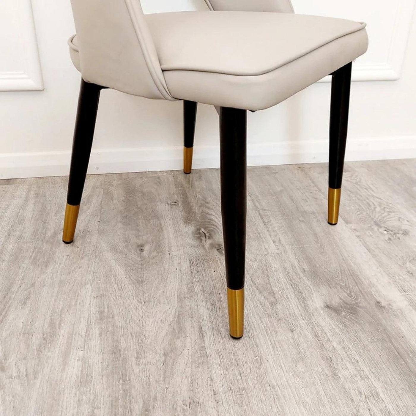 Astra Open Back Beige Leather Dining Chair with Black & Gold Feet - UK Online Furniture
