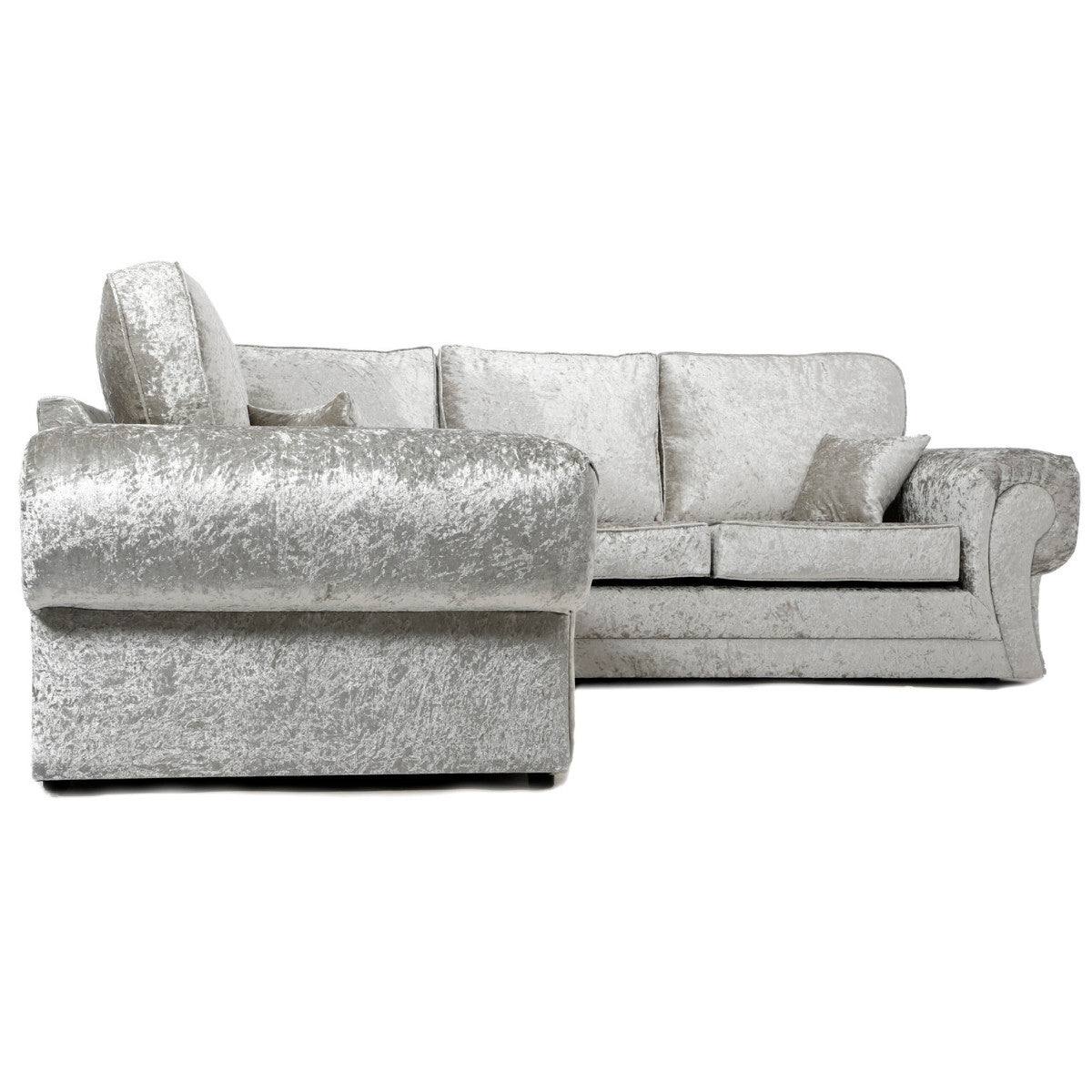 Tangent Corner Sofa in Black or Silver Crushed Velvet - UK Online Furniture