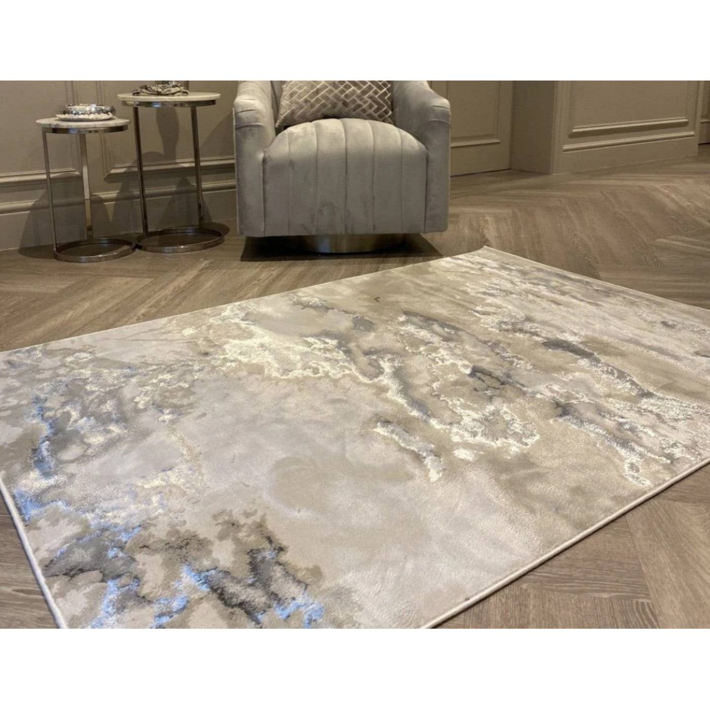 Aurora Cloud Marble Rug in Silver - Abstract & Geometric - UK Online Furniture