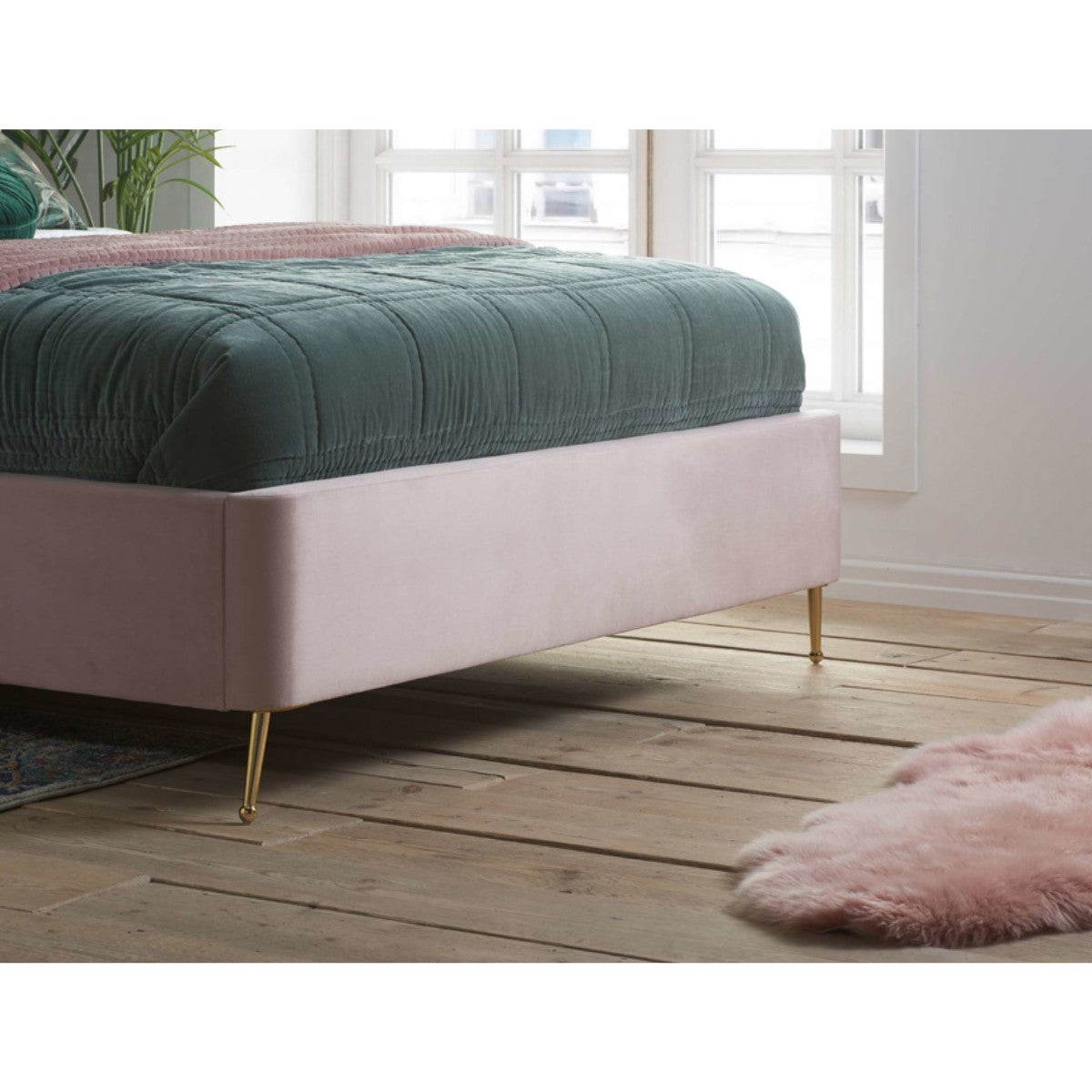 Lottie Pink Velvet Fabric Ottoman Storage Bed - Double, King - UK Online Furniture