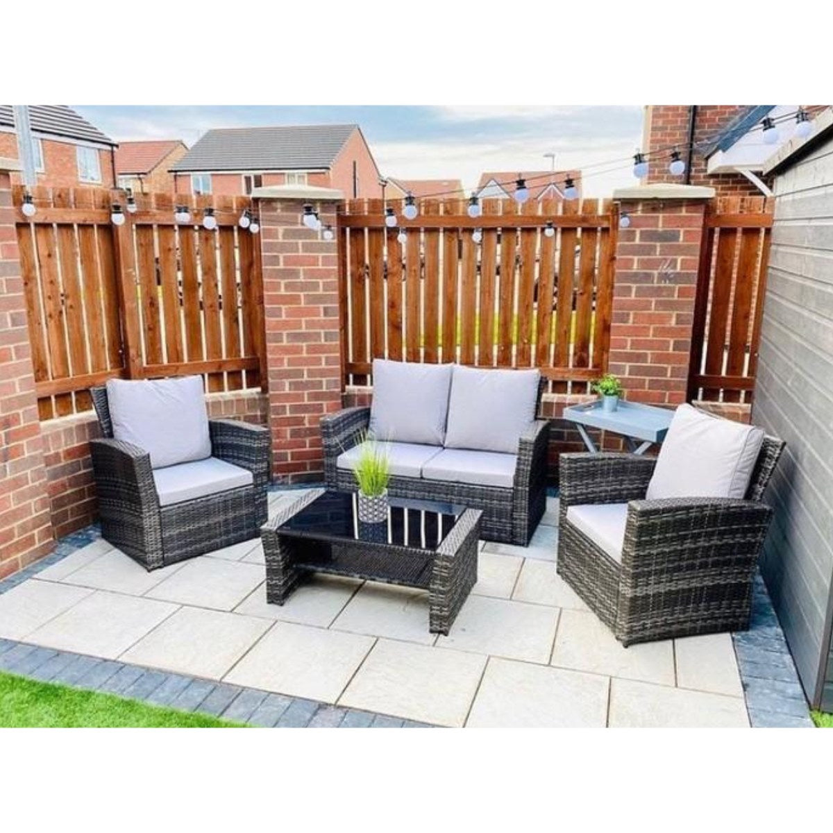 4 Seater PE Rattan Garden Sofa Set Grey - UK Online Furniture