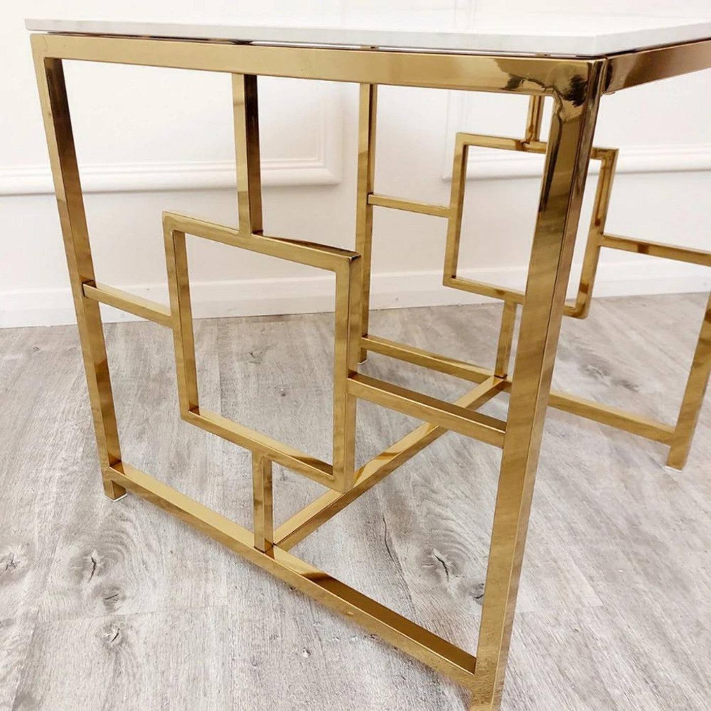 Geo Gold Lamp Table with Polar White Sintered Top - UK Online Furniture