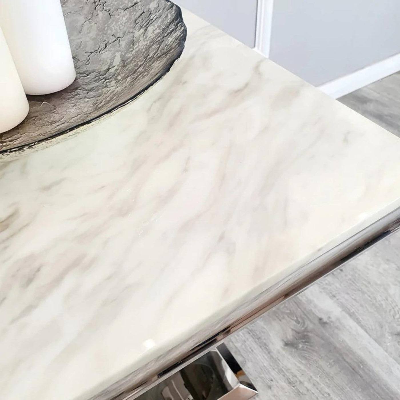 Arriana Marble or Glass Lamp Table with Round Stainless Steel Base - UK Online Furniture
