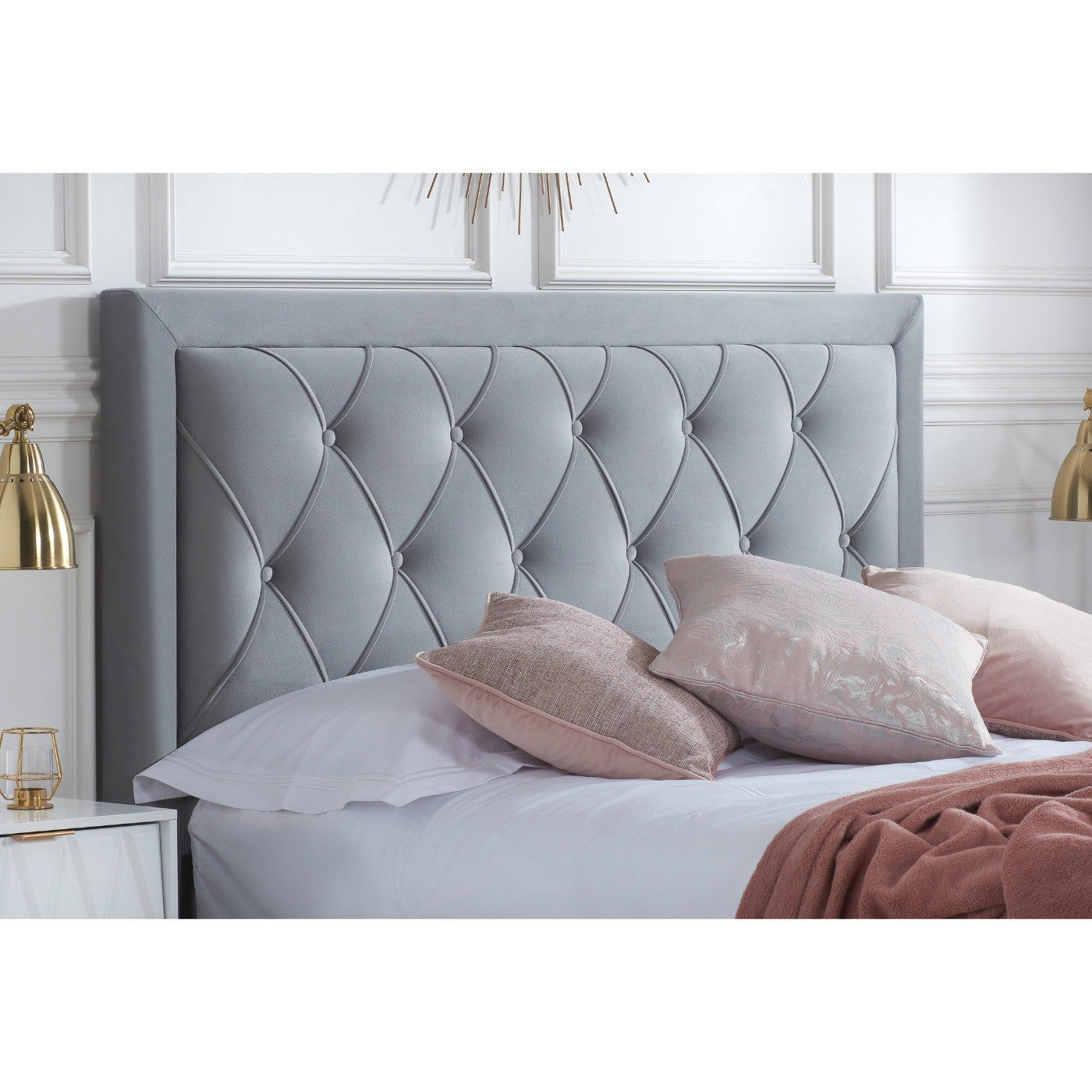 Woodbury Grey Velvet Fabric Storage Bed - Double, King, Super King - UK Online Furniture