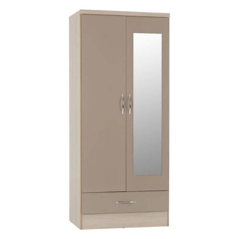 Nevada 2 Door 1 Drawer Mirrored Wardrobe - UK Online Furniture