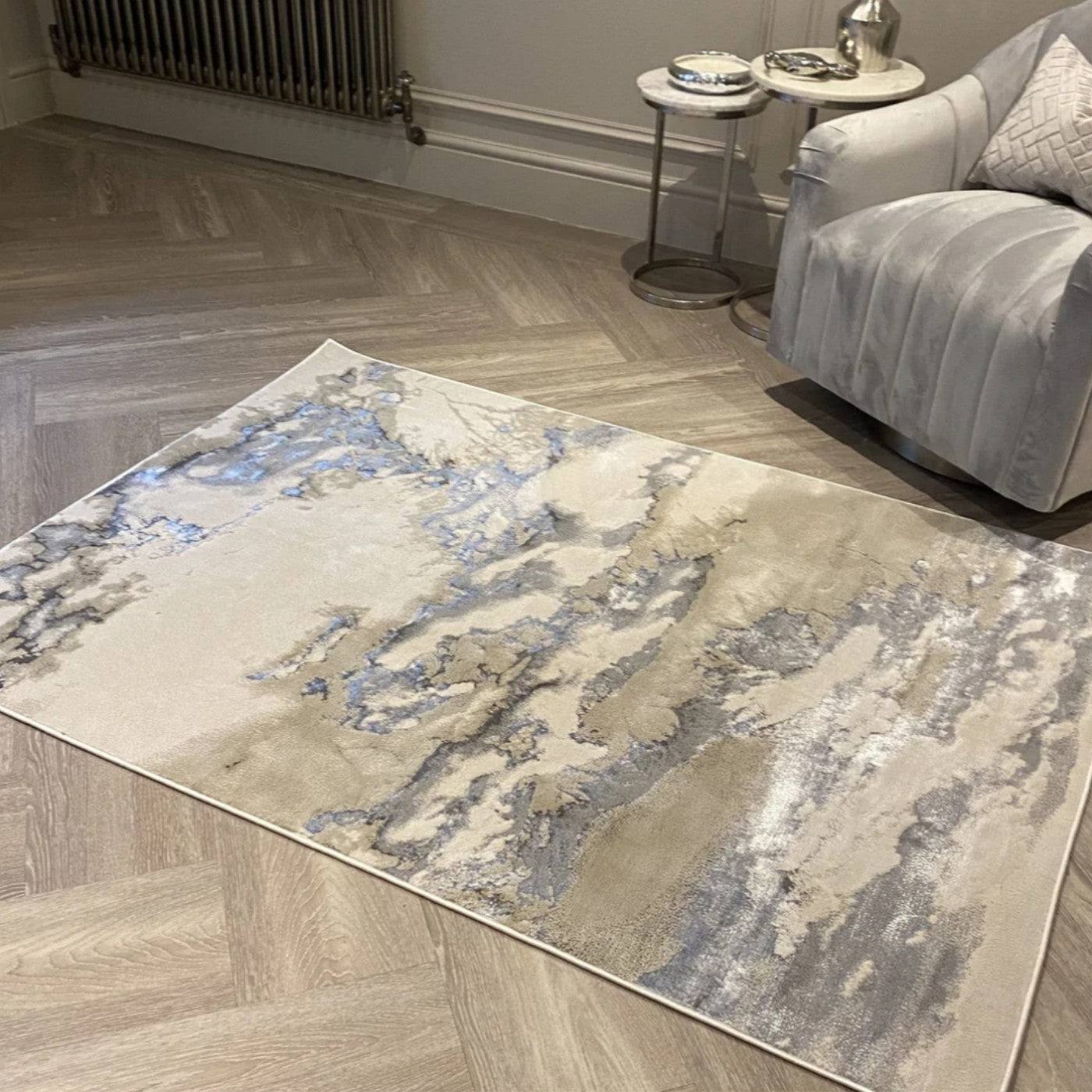 Aurora Cloud Marble Rug in Silver - Abstract & Geometric - UK Online Furniture