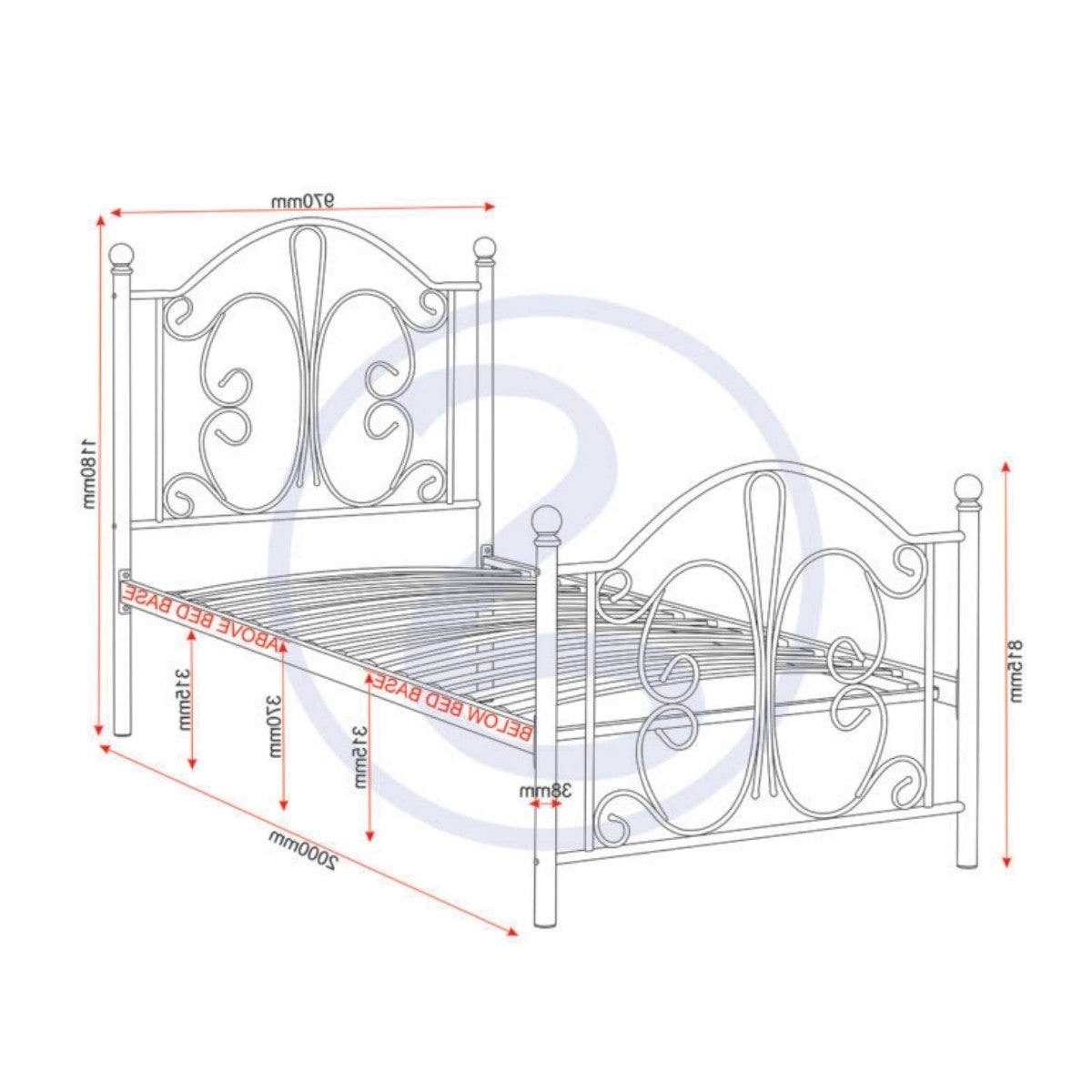 Annabel White Butterfly Metal Bed - Single, Double - UK Online Furniture