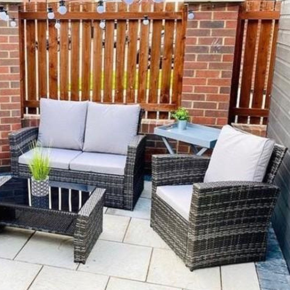4 Seater PE Rattan Garden Sofa Set Grey - UK Online Furniture