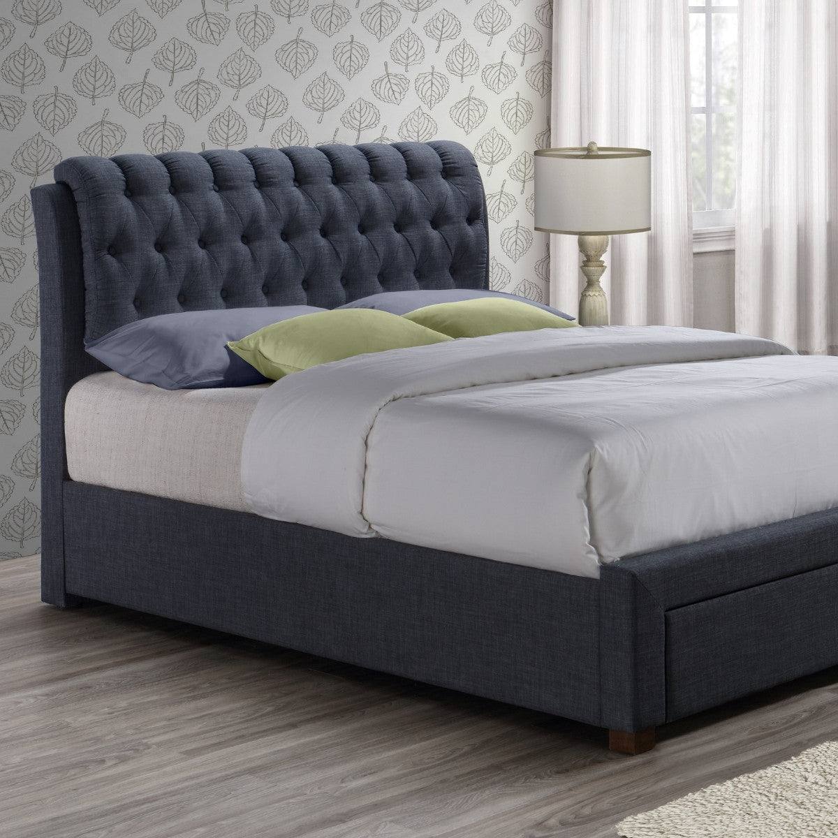Valentino 2 Drawer Grey Fabric Bed - Double, King - UK Online Furniture