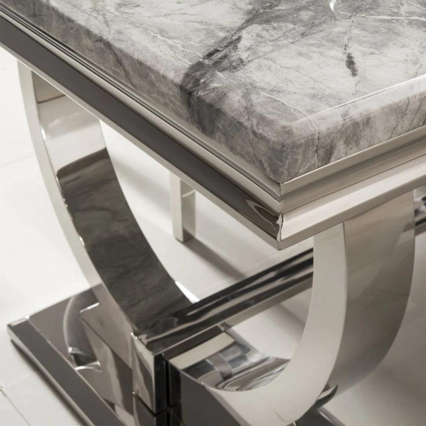 Arriana Marble Dining Table with 4 Velvet Chelsea Lion Knocker Chairs - UK Online Furniture