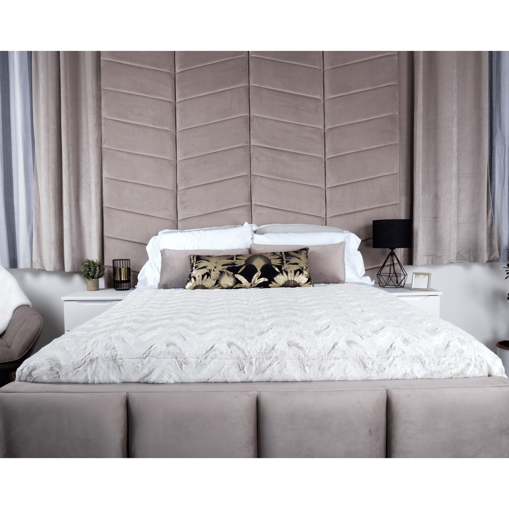 Naples Bed - Velvet Fabric Ottoman Bed Frame with Tall Headboard - UK Online Furniture