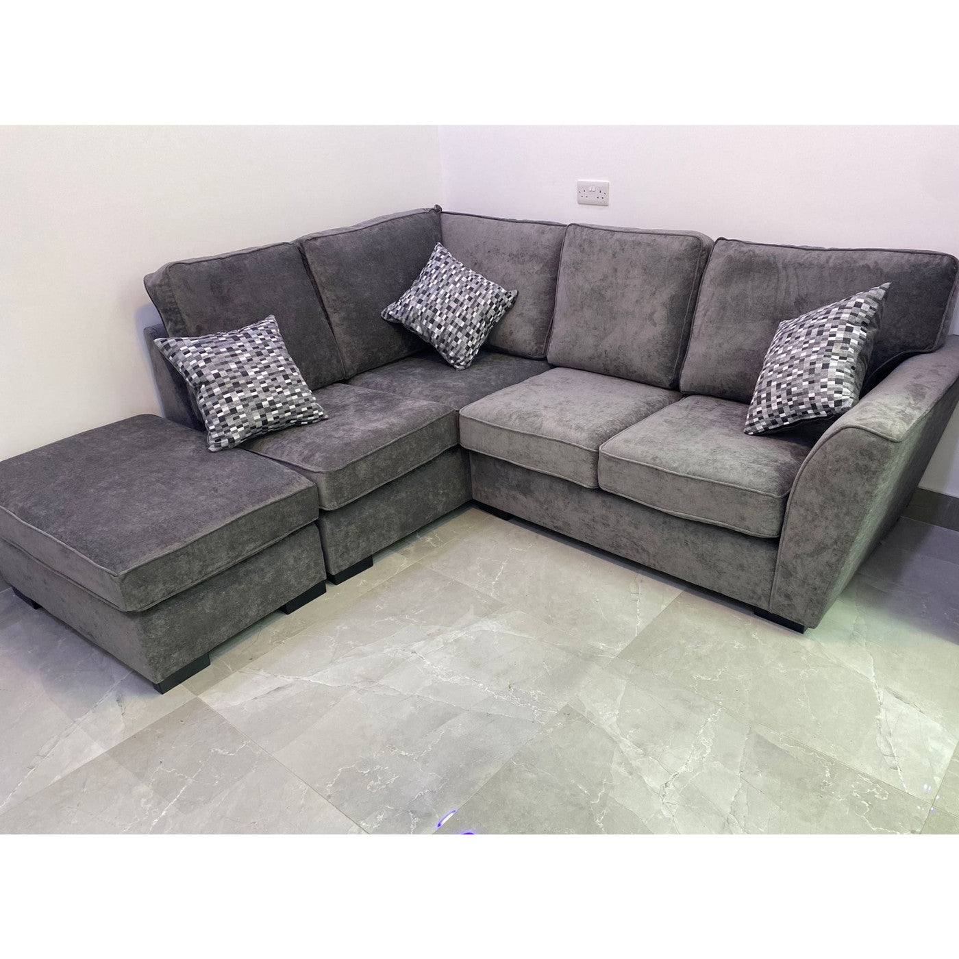 Nebraska Full Back Long Chair Corner Sofa (Grey) - UK Online Furniture