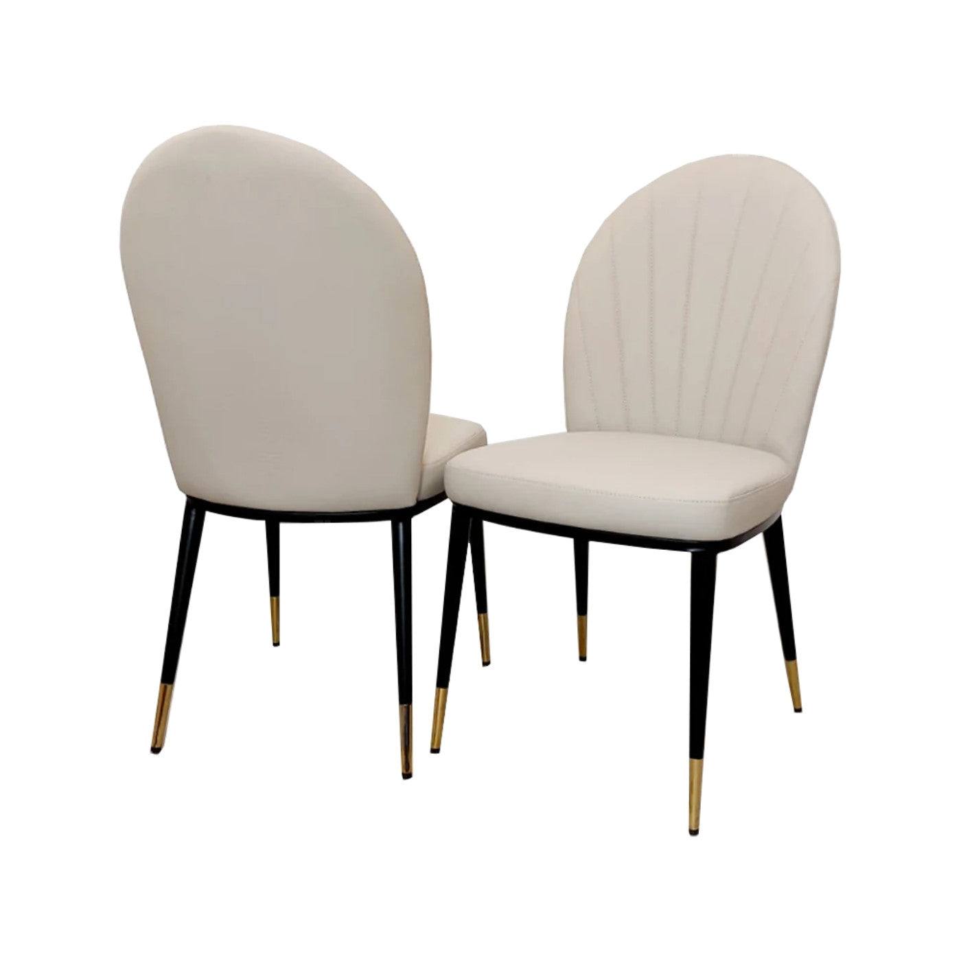 Etta Beige Leather Dining Chair with Black & Gold Feet - UK Online Furniture