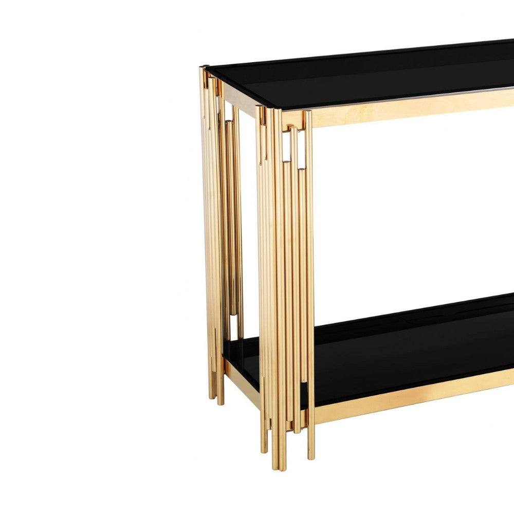 Cleveland Black or Grey Glass Gold Frame Hallway Console Table - UK Online Furniture