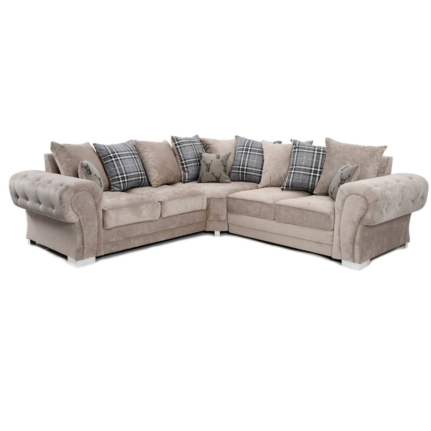Verona Corner Sofa, 4 Seater Scatter Back Grey or Mink - UK Online Furniture