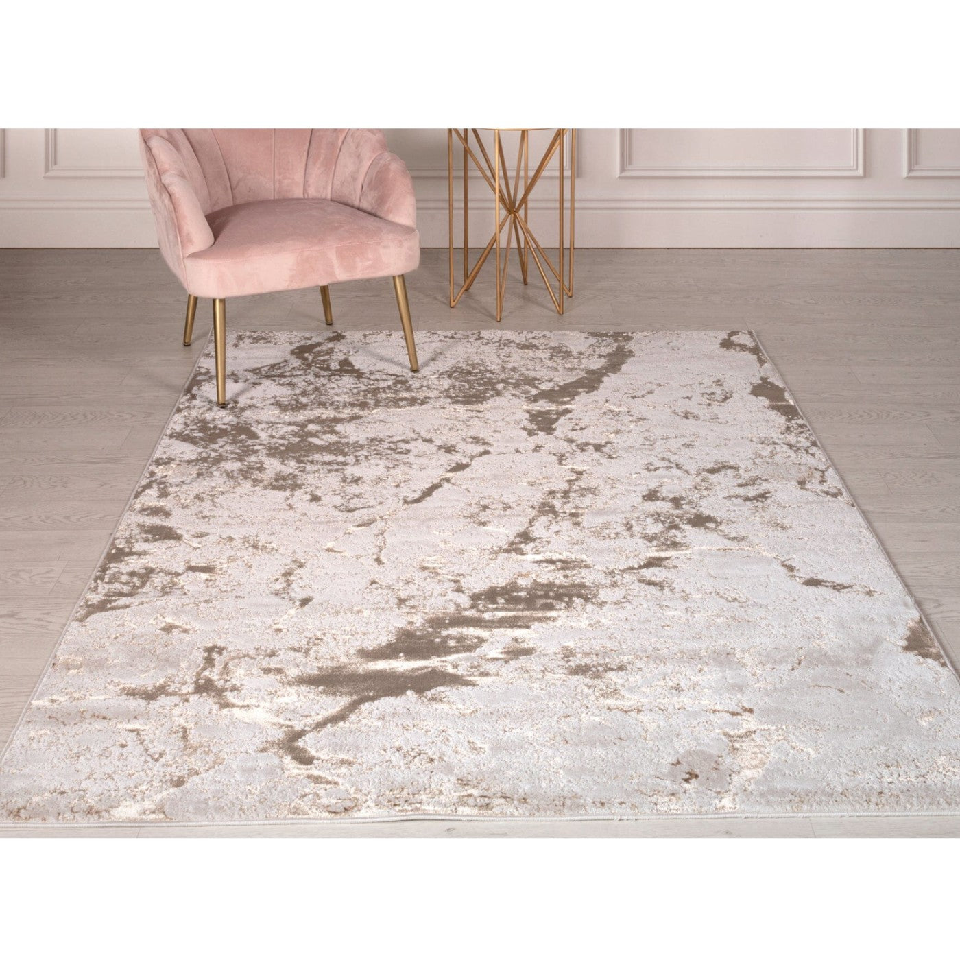 Aurora Strata Metallic Rose Gold Rug - Abstract & Geometric - UK Online Furniture