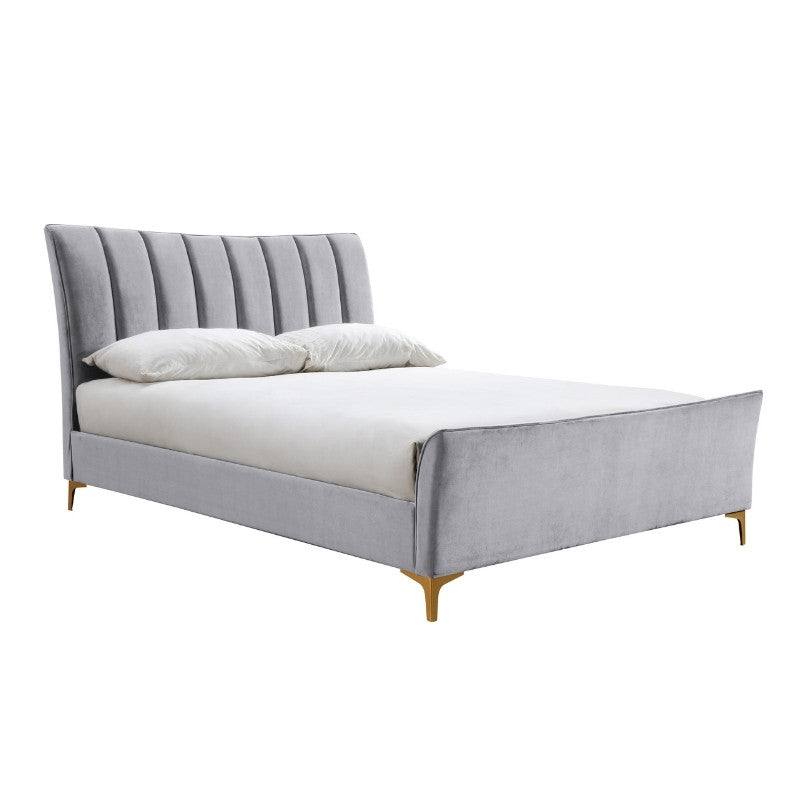 Clover Grey Velvet Fabric Bed - Queen, Double, King - UK Online Furniture