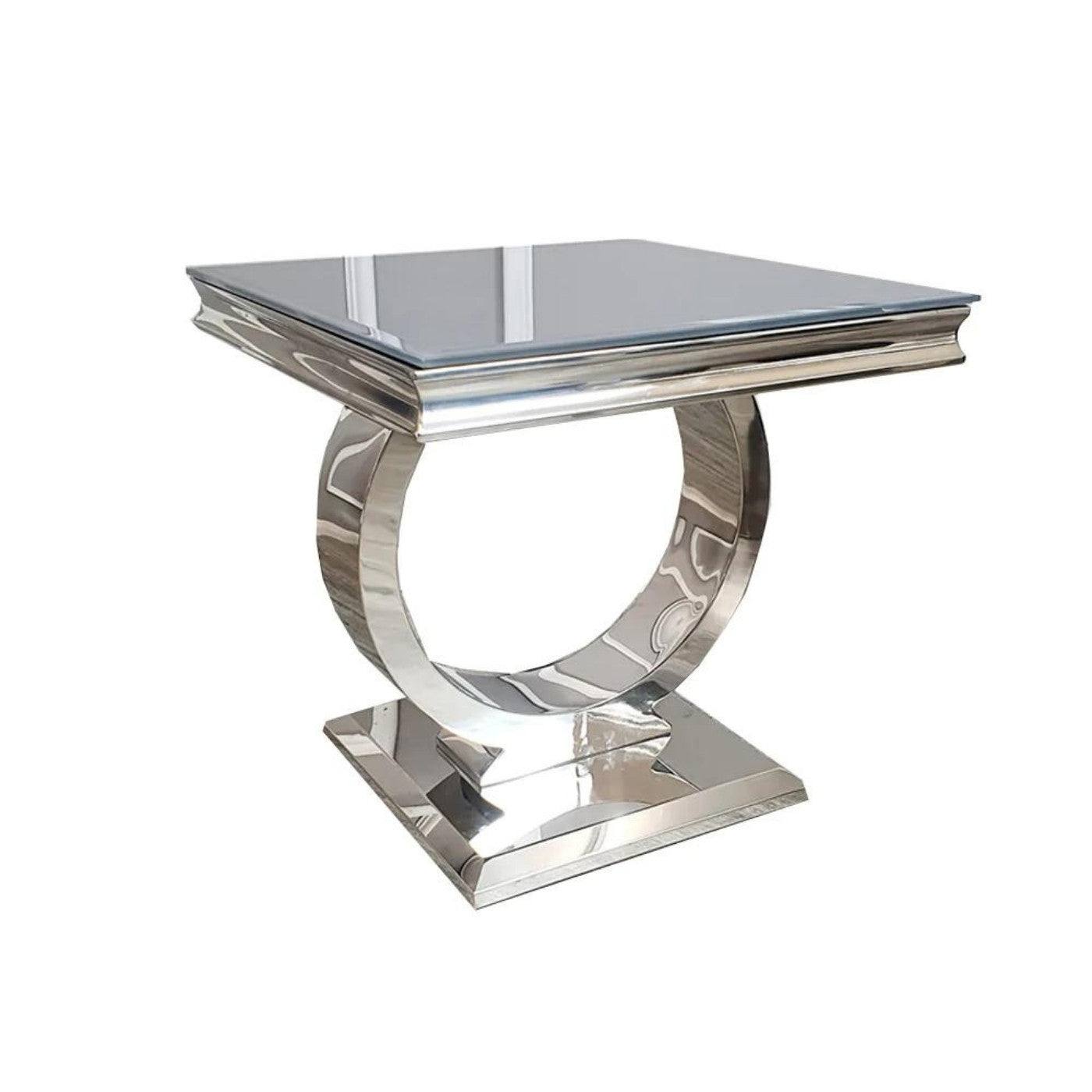 Arriana Marble or Glass Lamp Table with Round Stainless Steel Base - UK Online Furniture