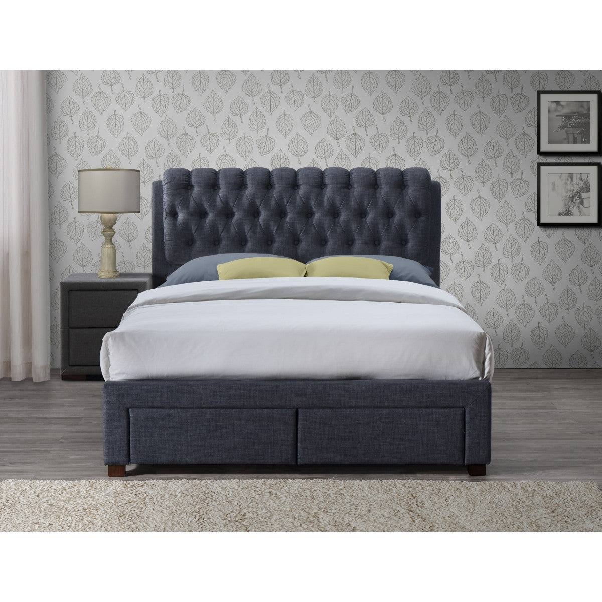 Valentino 2 Drawer Grey Fabric Bed - Double, King - UK Online Furniture