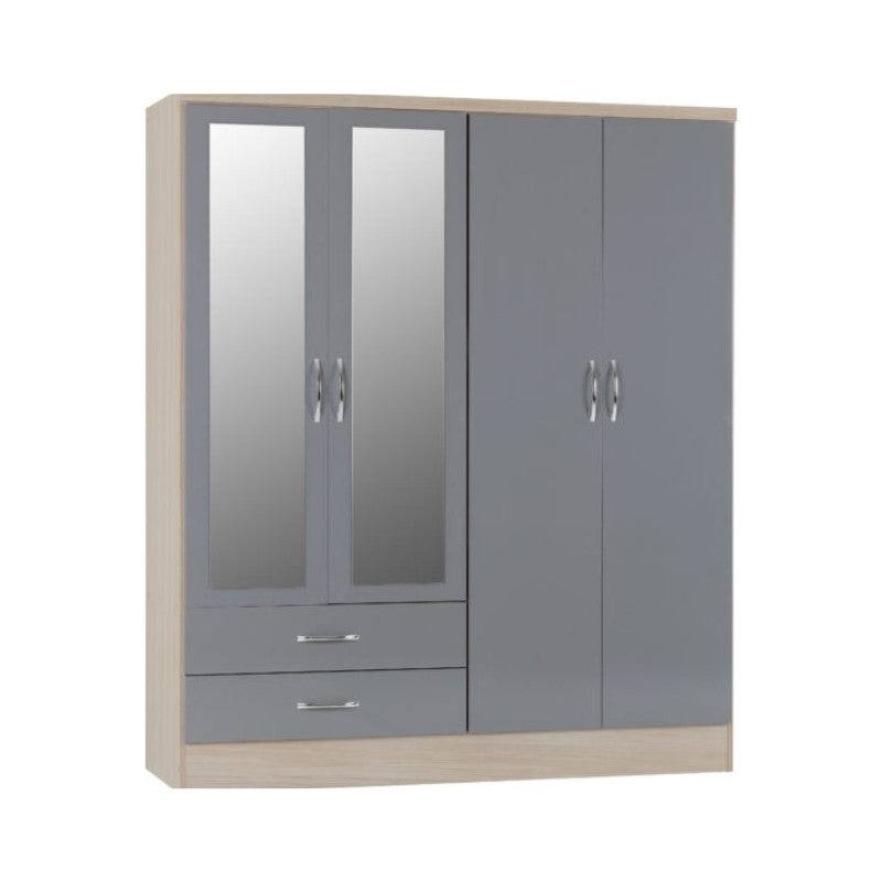 Nevada 4 Door 2 Drawer Mirrored Wardrobe - UK Online Furniture