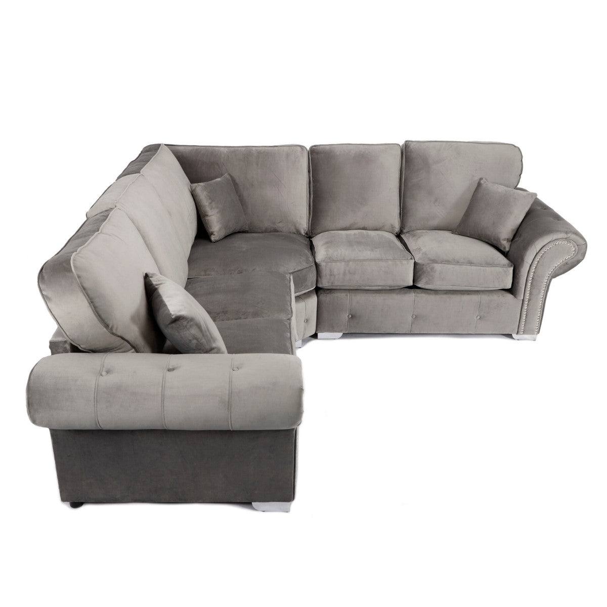 Oakland Full Back Velvet Corner Sofa in Grey Velvet - UK Online Furniture