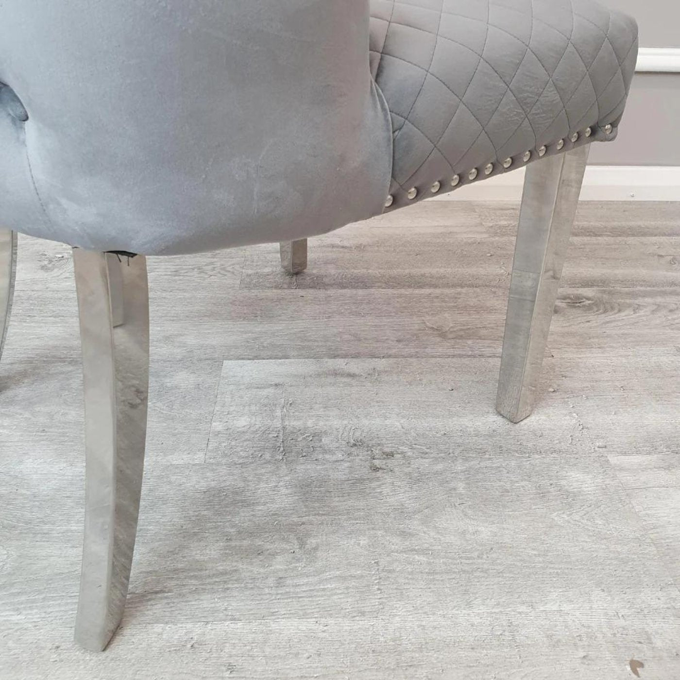 Arriana Marble Dining Table with 4 Velvet Chelsea Lion Knocker Chairs - UK Online Furniture