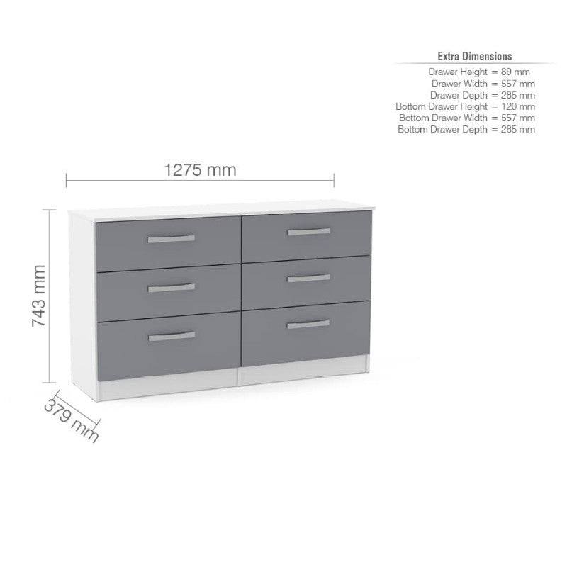 High-Gloss Lynx 6 Drawer Chest in Grey, Black, White, Brown, Silver - UK Online Furniture