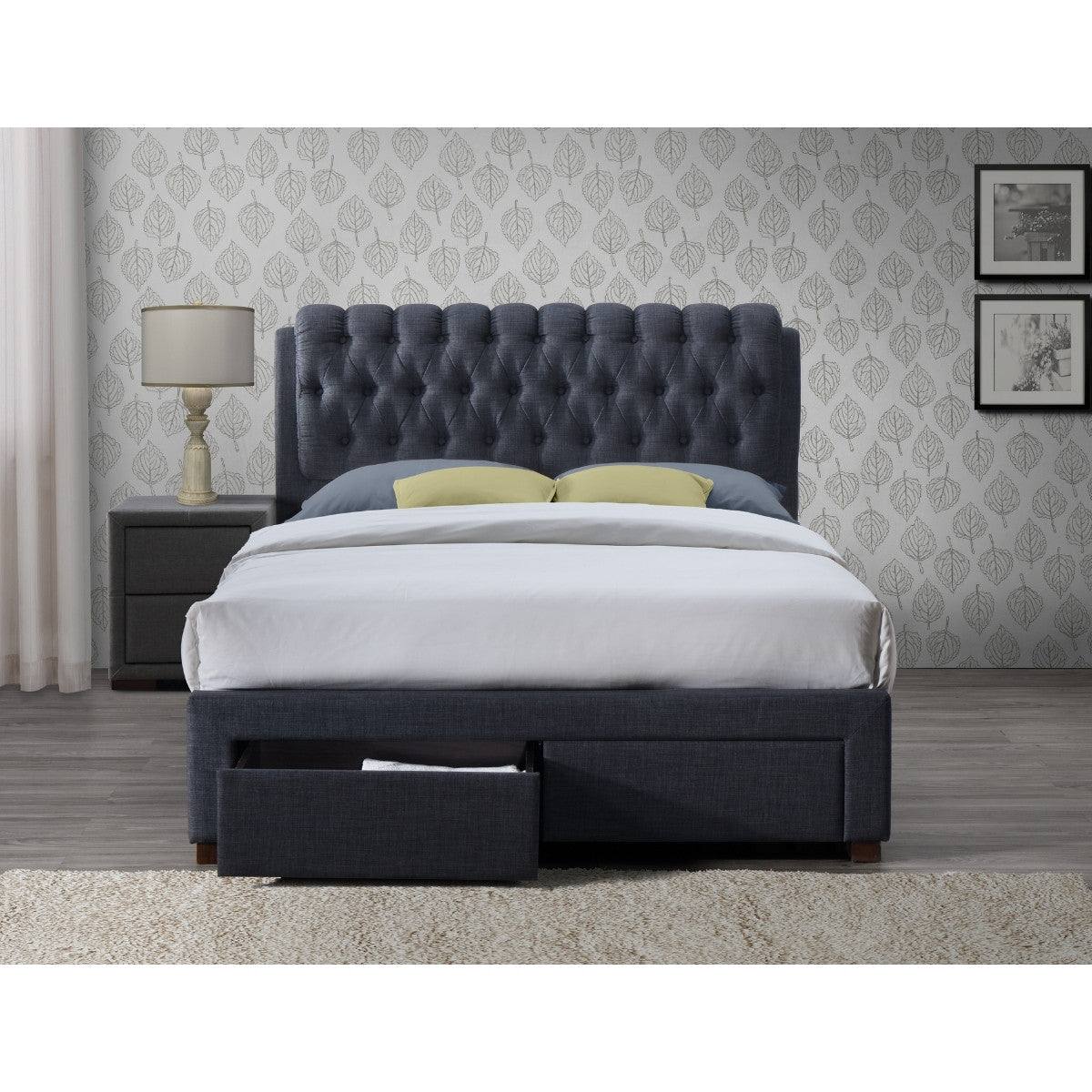 Valentino 2 Drawer Grey Fabric Bed - Double, King - UK Online Furniture