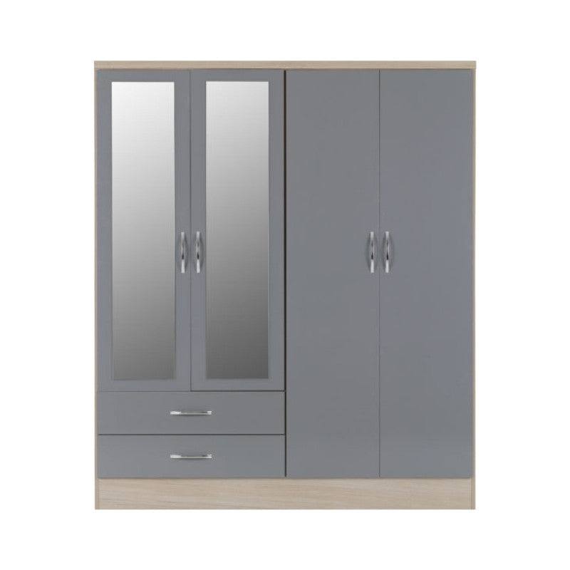 Nevada 4 Door 2 Drawer Mirrored Wardrobe - UK Online Furniture