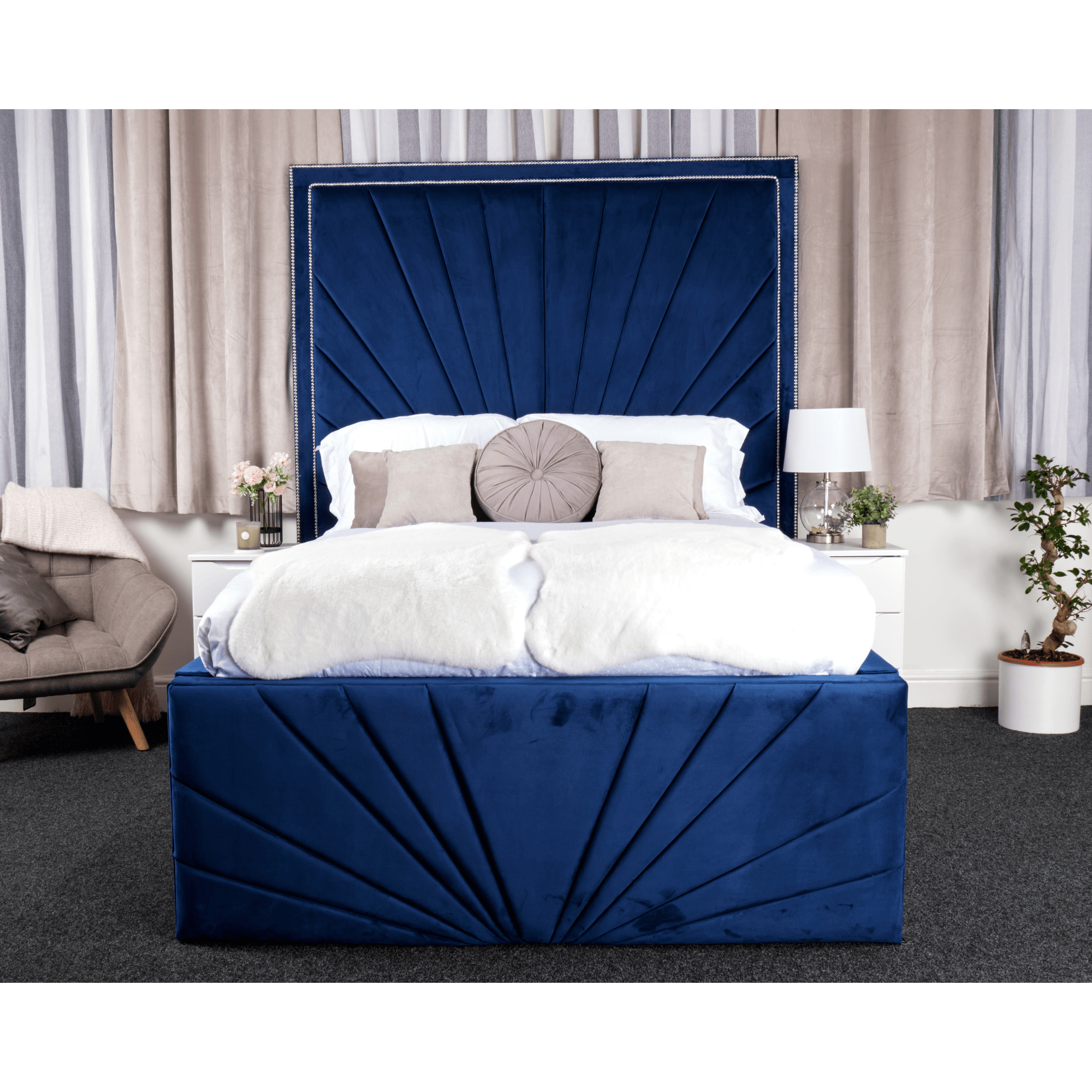 Catania Bed - Velvet Fabric Ottoman Bed with Tall Headboard - UK Online Furniture
