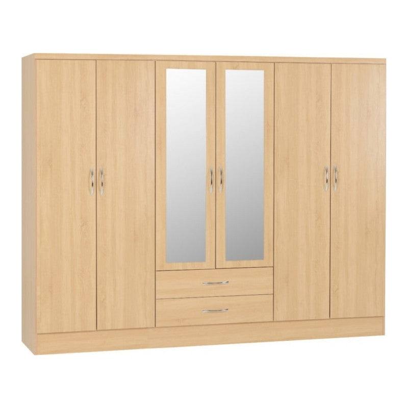Nevada 6 Door 2 Drawer Mirrored Wardrobe - UK Online Furniture