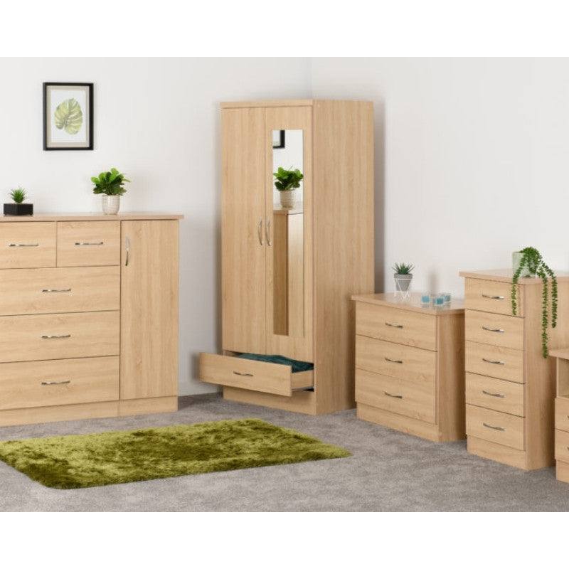 Nevada 2 Door 1 Drawer Mirrored Wardrobe - UK Online Furniture