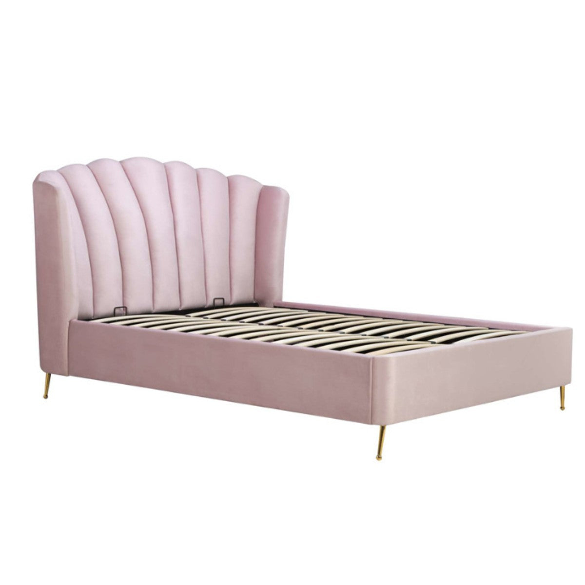 Lottie Pink Velvet Fabric Ottoman Storage Bed - Double, King - UK Online Furniture