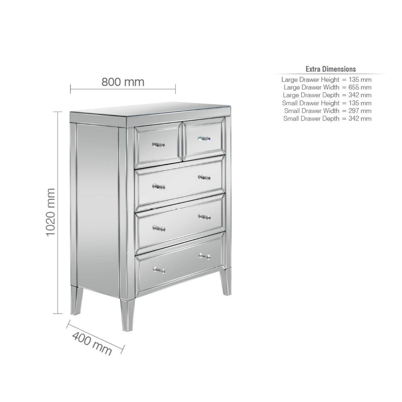 Valencia Mirrored Glass 3+2 Drawer Chest - UK Online Furniture