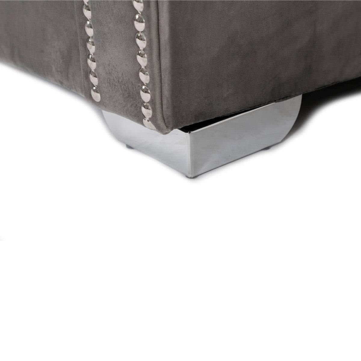 Oakland Full Back Velvet Corner Sofa in Grey Velvet - UK Online Furniture