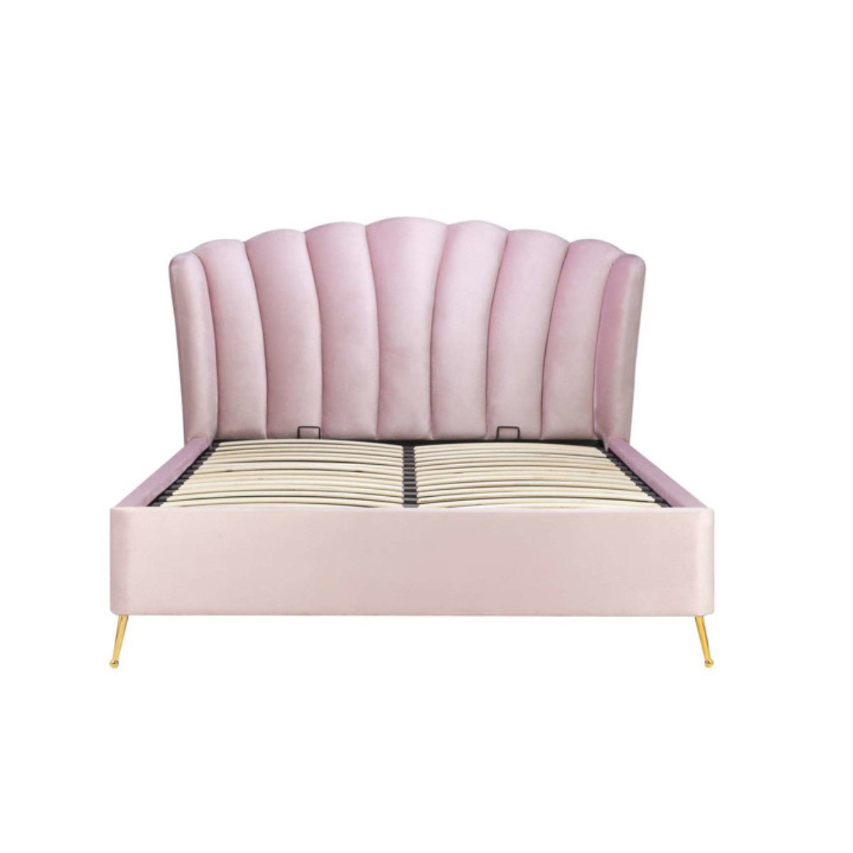 Lottie Pink Velvet Fabric Ottoman Storage Bed - Double, King - UK Online Furniture