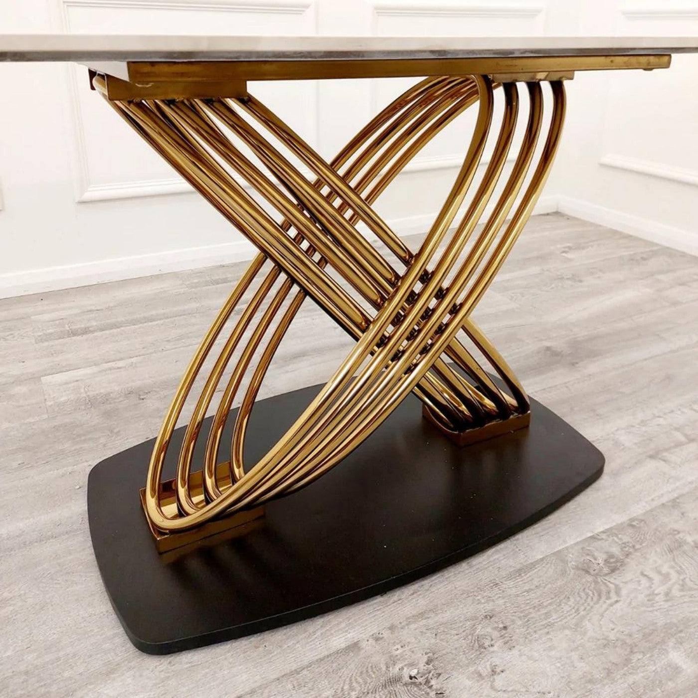 Orion Gold Dining Table with Polar White Sintered Stone Top - UK Online Furniture