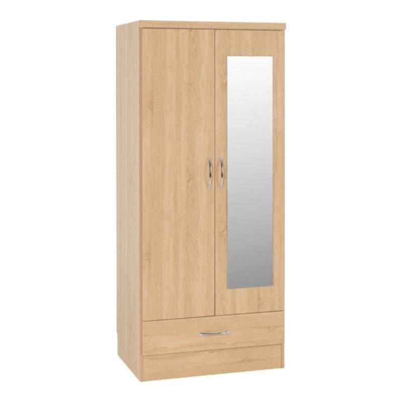 Nevada 2 Door 1 Drawer Mirrored Wardrobe - UK Online Furniture